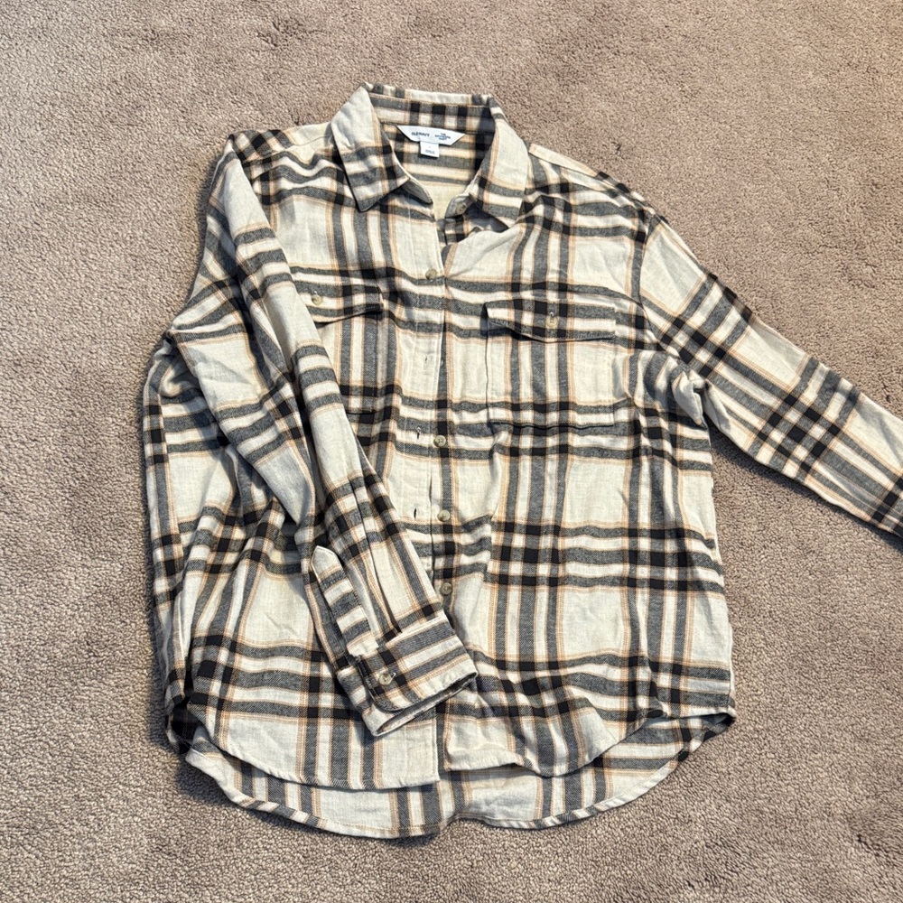Old Navy Plaid Button Down Shirt - Black, White, Tan